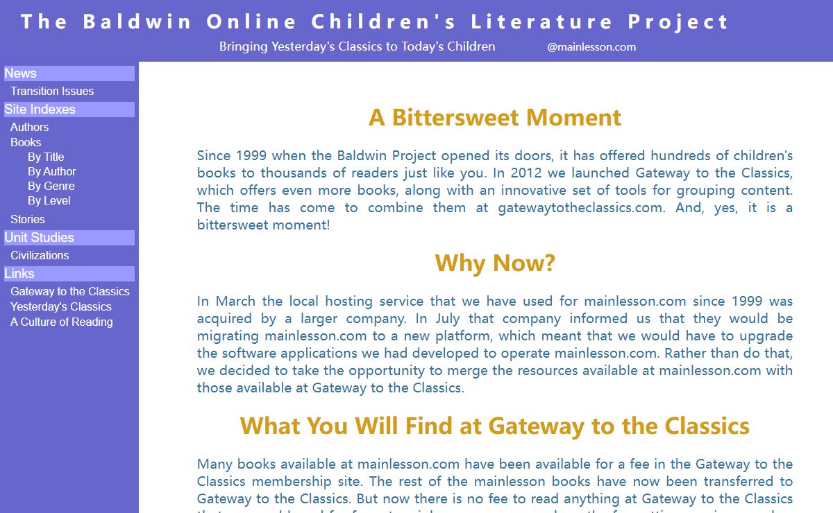 The Baldwin Online Children's Literature Project...Bringing Yesterday's Classics to Today's Children