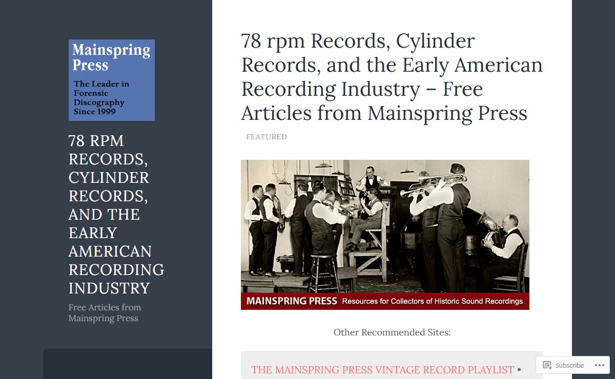 78 rpm Records, Cylinder Records, and the Early American Recording Industry | Free Articles from Mainspring Press