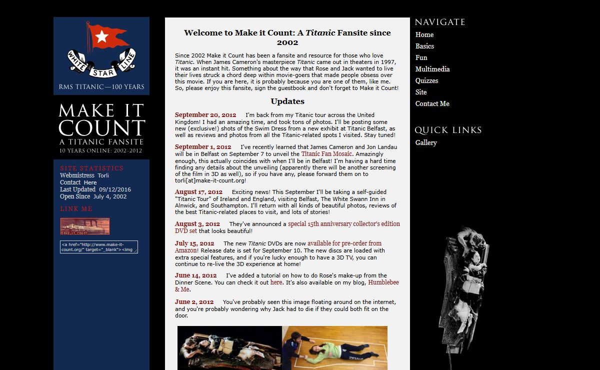 Make it Count - A Titanic Fansite Since 2002