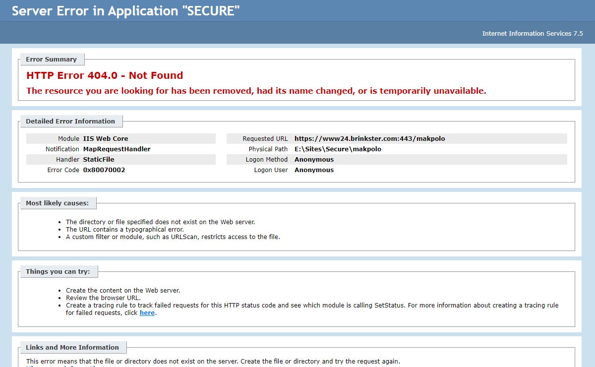 IIS 7.5 Detailed Error - 404.0 - Not Found