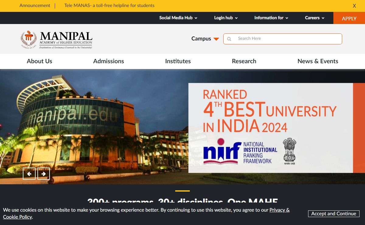 MAHE - Manipal Academy of Higher Education, Admissions open for 2024 (Formerly Manipal University)