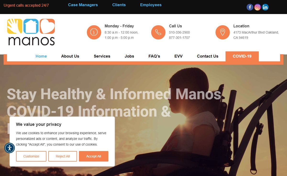 Home | Manos Home Care | Oakland CA | 510-336-2900 : Manoshomecare