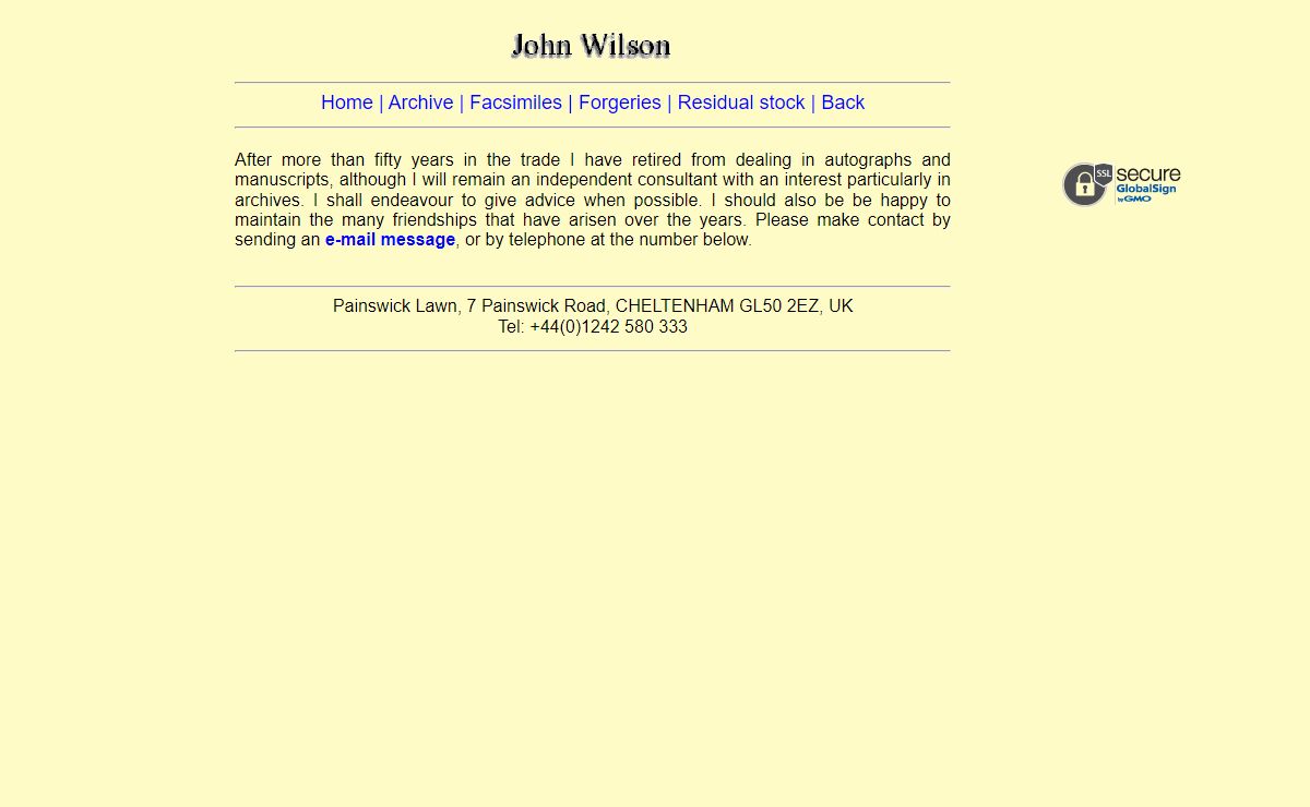 John Wilson, manuscripts consultant, autographs, letters, documents, manuscripts, archives, ephemera, memorabilia