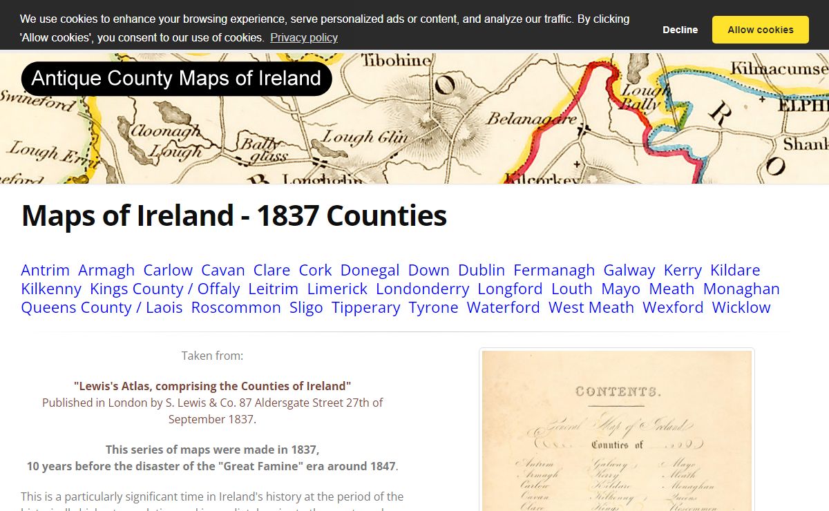 Maps and Pictures - County Maps of Ireland from 1837