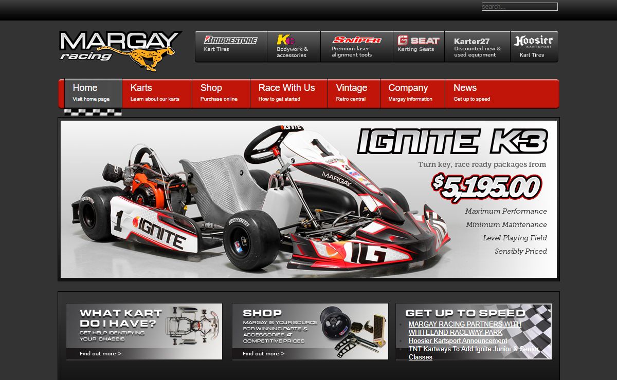 Margay Racing, LLC, Racing Karts and Accessories, U.S. distributor for Bridgestone kart tires and Caliba components