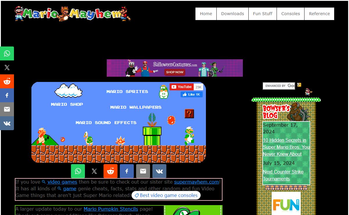 Mario Mayhem - Super Mario Bros. Fun, Games, Fan Site, downloads, interactive, Mario Information & Mario Music!