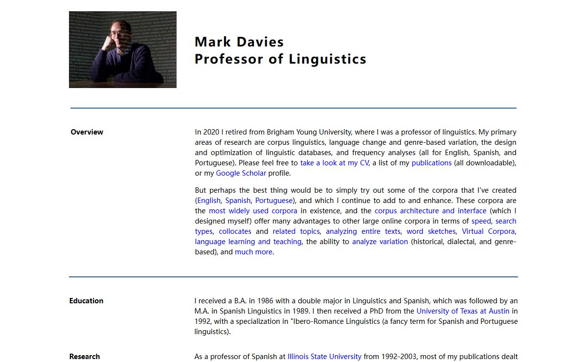 Mark Davies, Professor of (Corpus) Linguistics