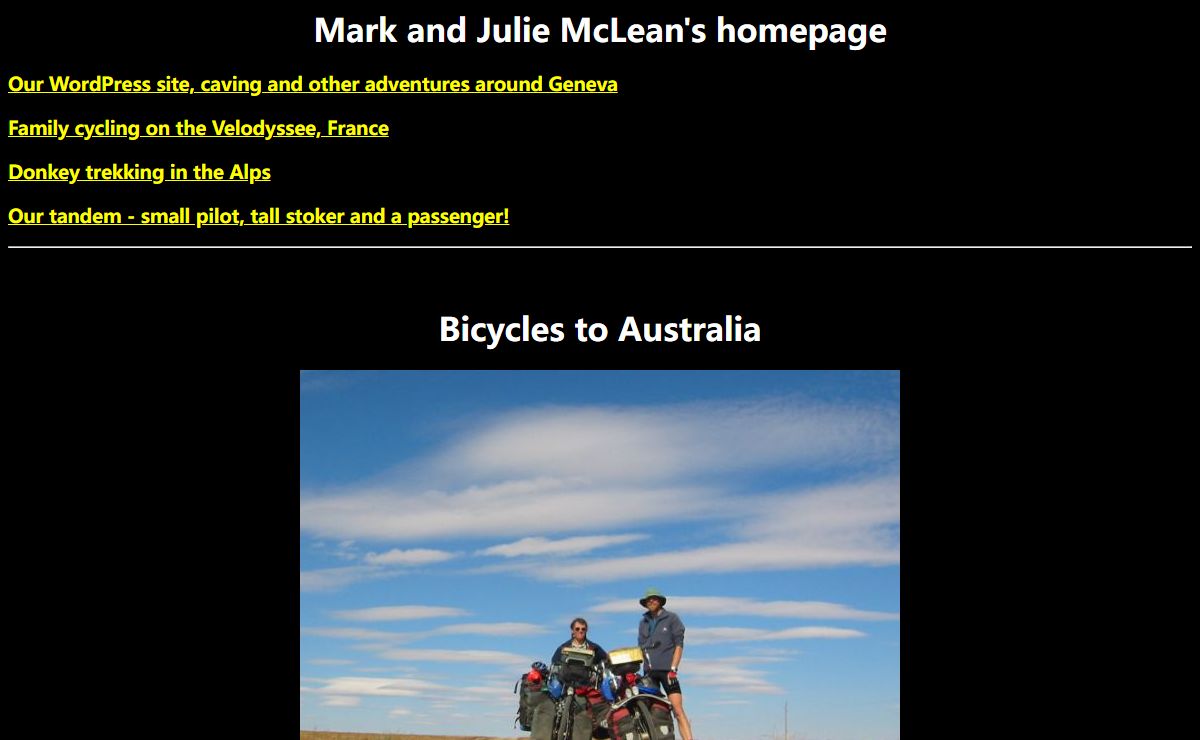 Mark McLean and Julie McLean's homepage - UK to Australia by bicycle