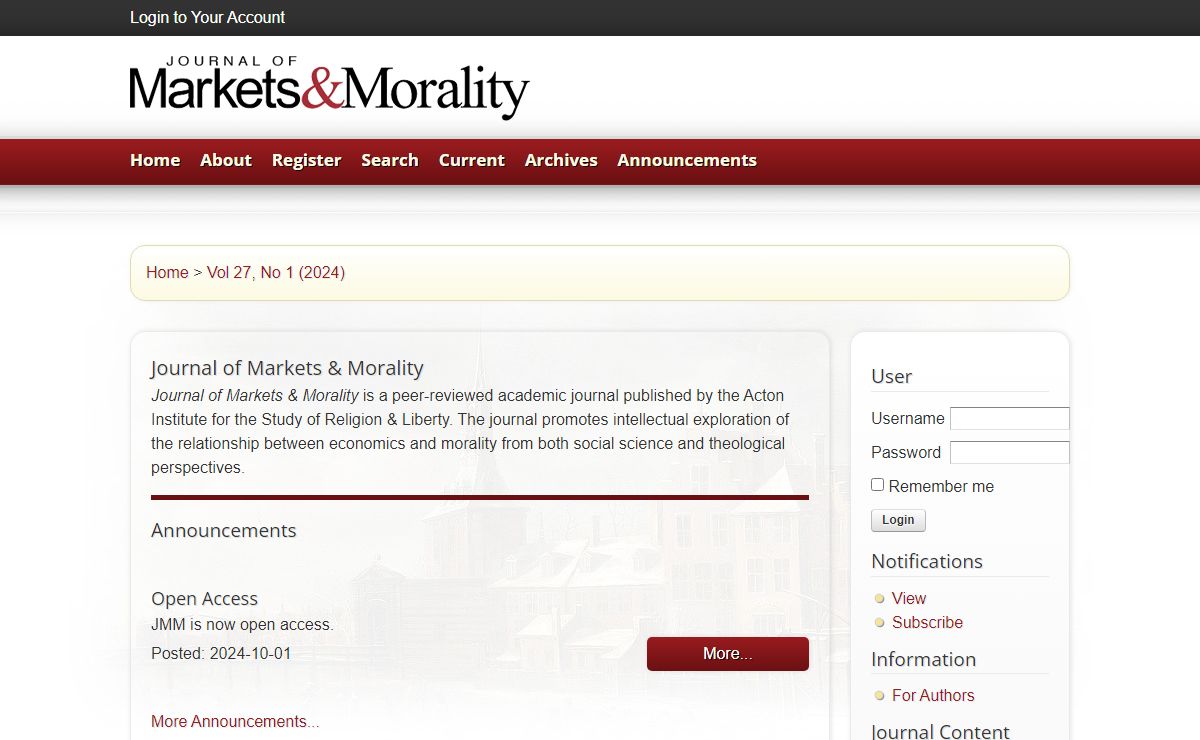Journal of Markets & Morality | Markets & Morality