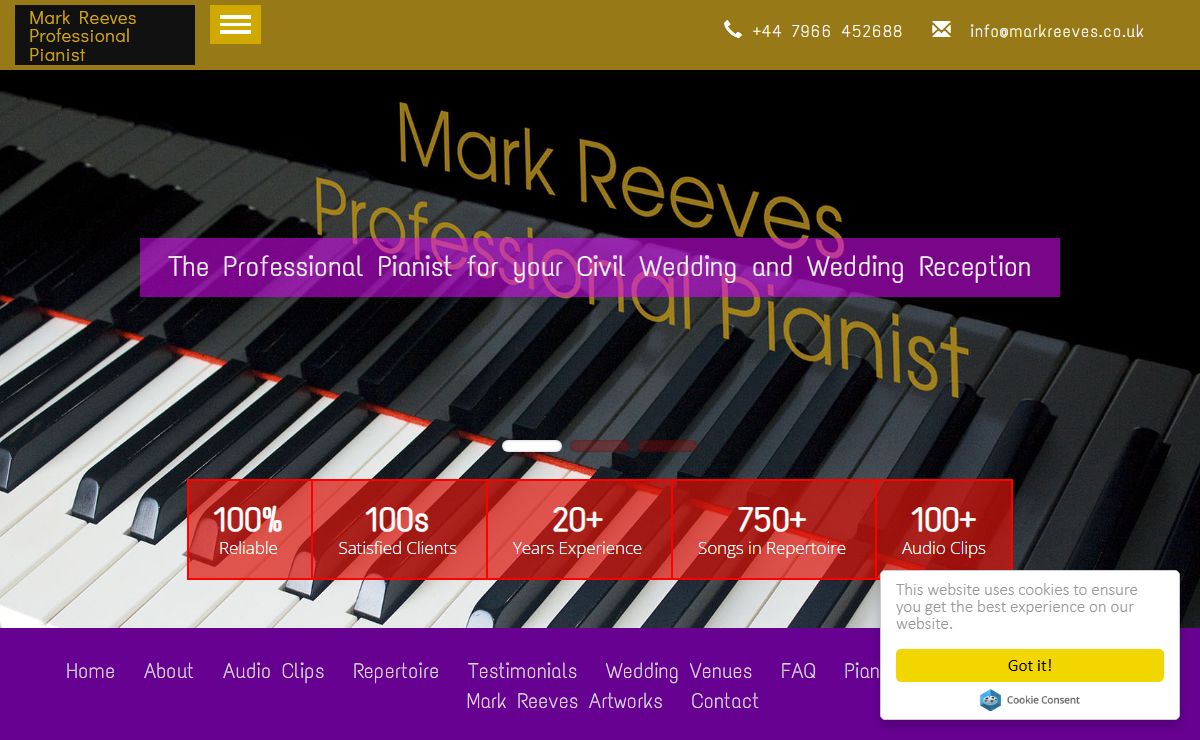 Wedding Pianist Mark Reeves for Live Piano Music at your Wedding in Sussex, Surrey, London and South East UK
