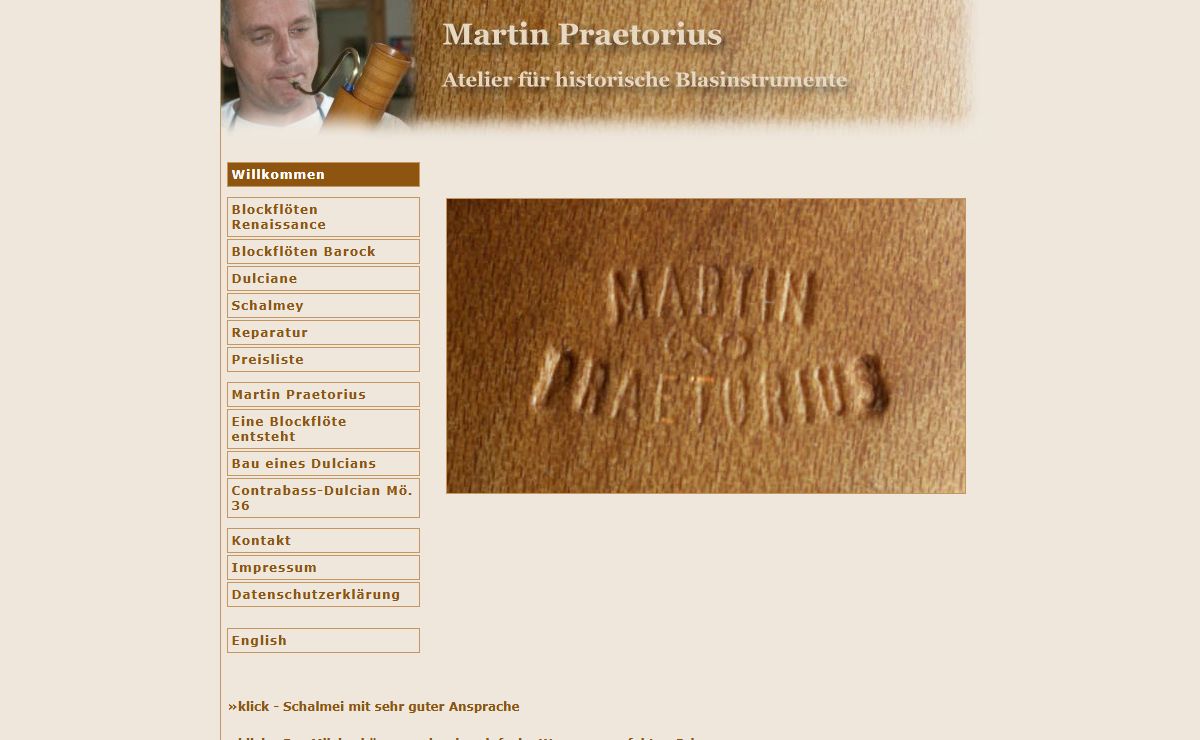 Martin Praetorius · Atelier für historische Blasinstrumente · Beedenbostel/Celle