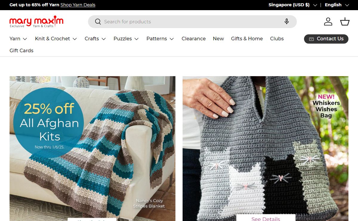Mary Maxim - Knit and Crochet Sweaters, Afghans, Crafts and Yarn