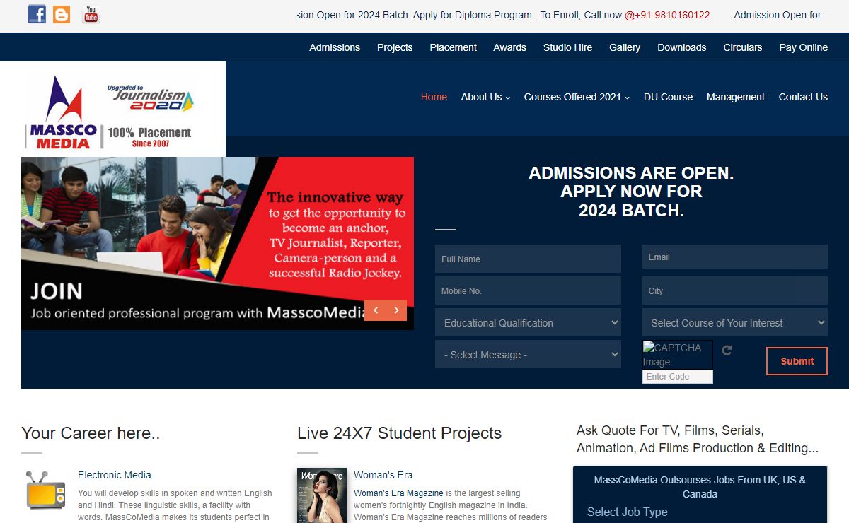 MassCoMedia: Best institute for mass communication, journalism, TV Production, Film Acting course
