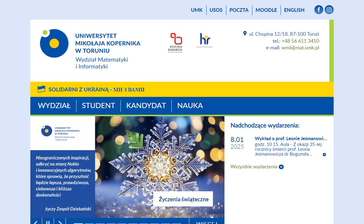 Wydział Matematyki i Informatyki - Uniwersytet Mikołaja Kopernika w Toruniu