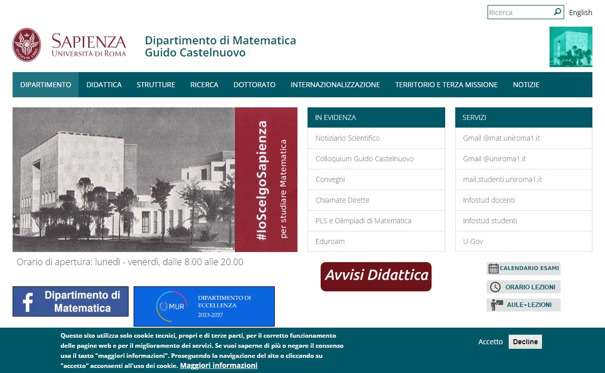Dipartimento di Matematica Guido Castelnuovo | Dipartimento di Matematica Guido Castelnuovo
