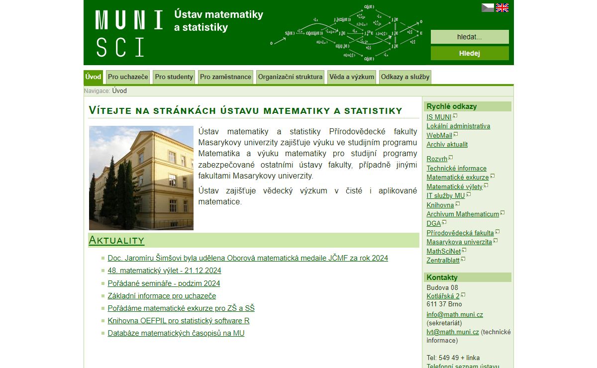 Vítejte na stránkách ústavu matematiky a statistiky