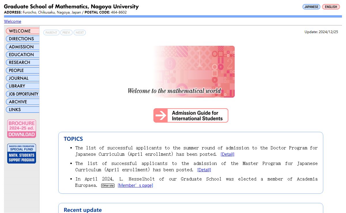 Welcome to the Mathematical World - Grad. Sch. of Math., Nagoya Univ.
