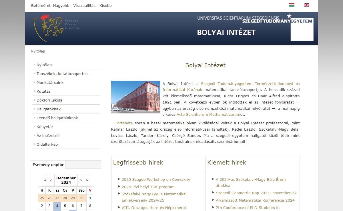 SZTE Bolyai Intézet - Nyitólap