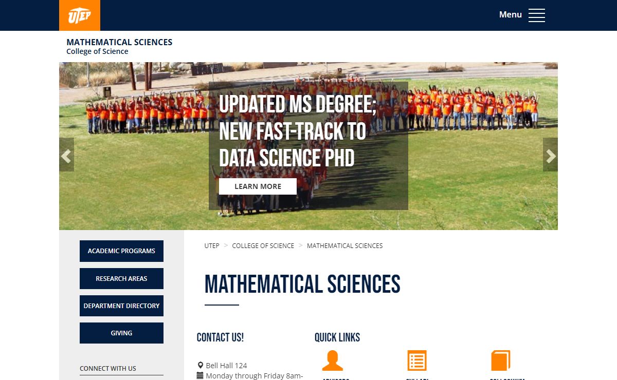 .: Mathematical Sciences : UTEP :.