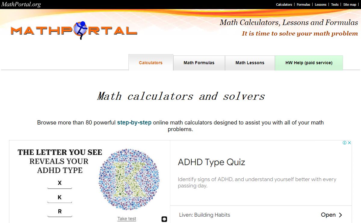 Online calculators - Math Portal
