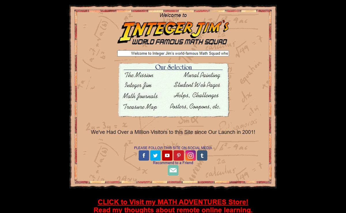 Integer Jim's World Famous Math Squad - Home of the Math Journal Project and Other Fun Math Projects!