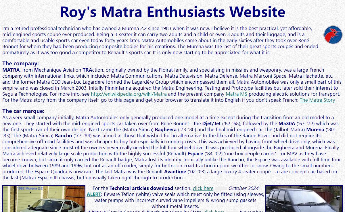 Roy's Matra Enthusiasts Website