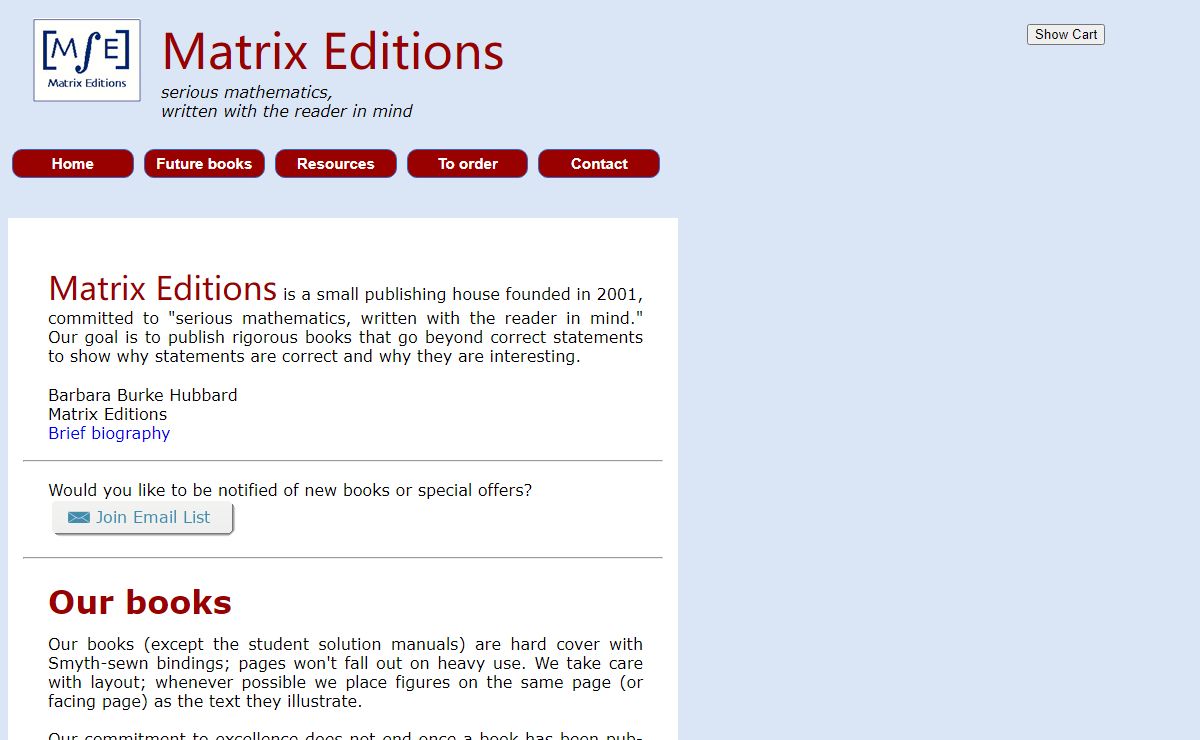 Math books from Matrix Editions