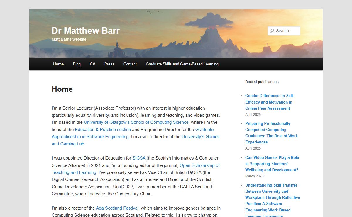 Dr Matthew Barr | Matt Barr's website