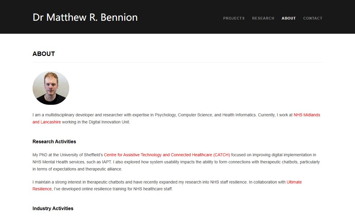 Dr Matthew R. Bennion – Senior App Developer and Academic Researcher