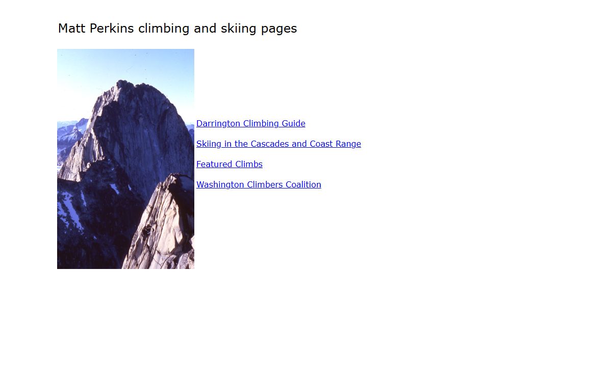 Matt Perkins, climbing and sking pages