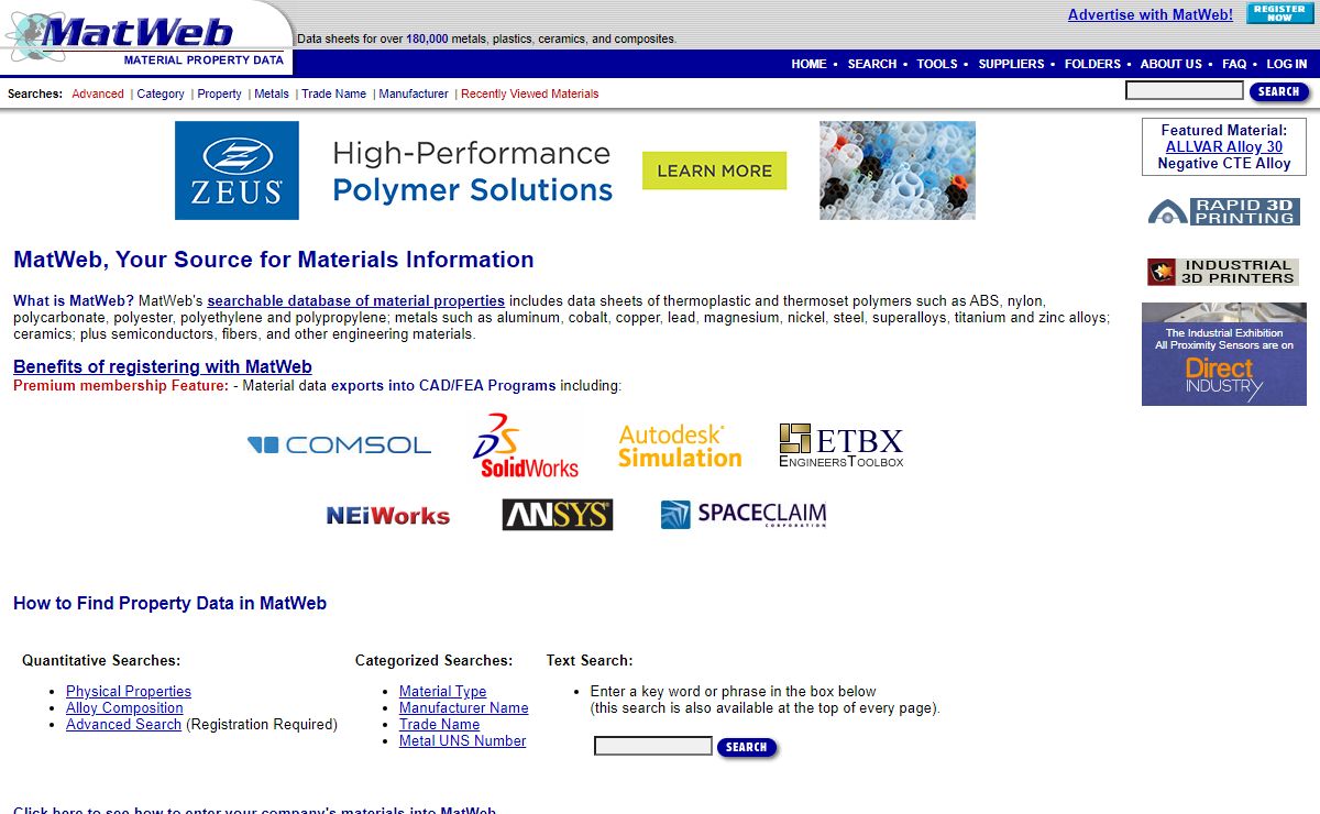 Online Materials Information Resource - MatWeb