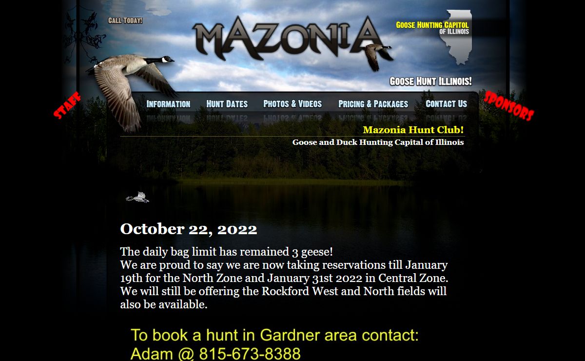 Mazonia Hunt Club, Goose Hunt at Illinois' finest club!