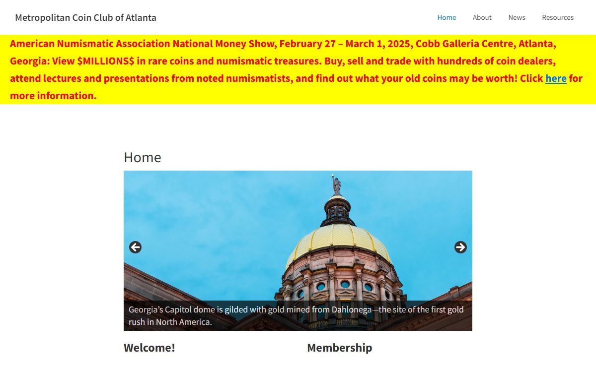 Home – Metropolitan Coin Club of Atlanta – We are collectors of coins, paper money, tokens, and medals.