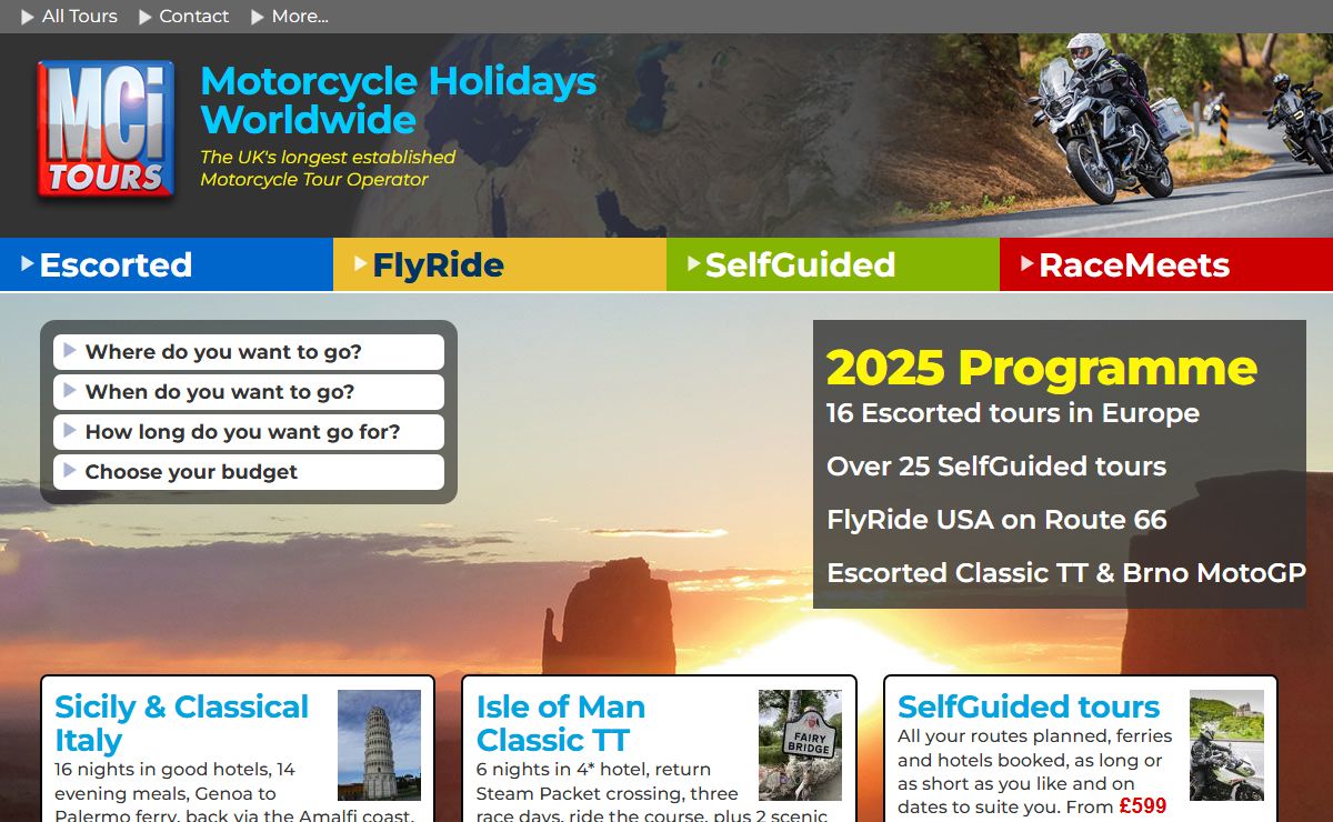 Motorcycle Tours and Holidays Worldwide plus MotoGP in Europe