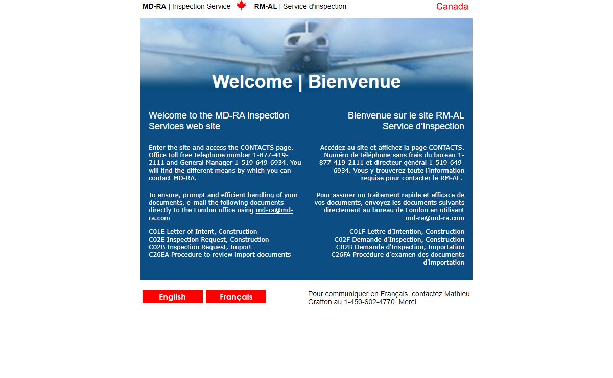 Welcome | Bienvenue - MD-RA Inspection Service, RM-AL Service d'inspection