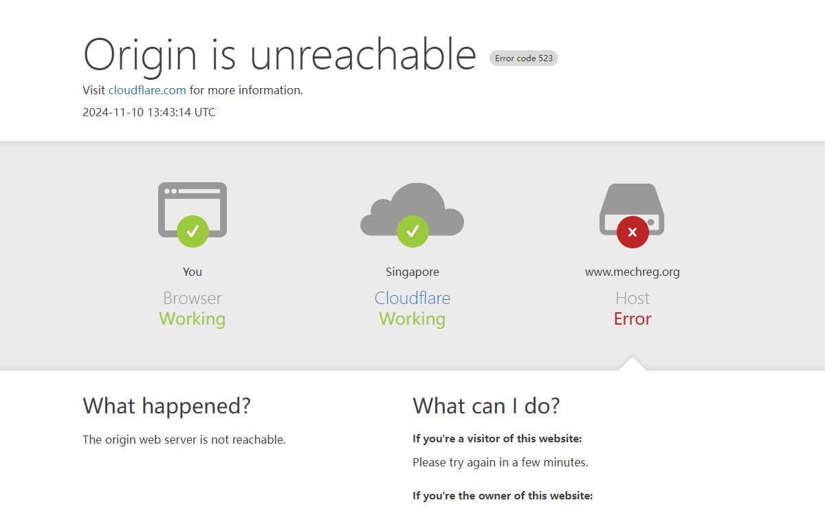 www.mechreg.org | 523: Origin is unreachable