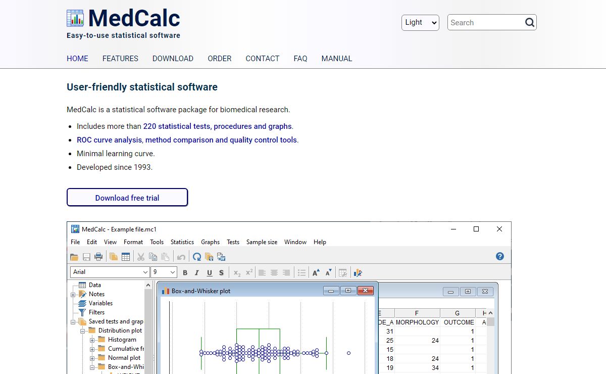 MedCalc statistical software - free trial available