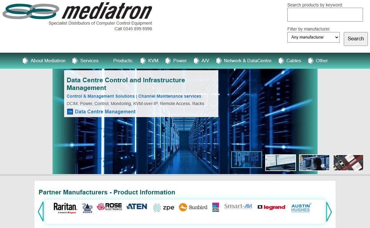Mediatron Trade distributor for Computer control KVM Serial & Racks, PDU Cables Mediatron: UK Trade supplier for Cables, KVM, Rack-mount & Networking Equipment