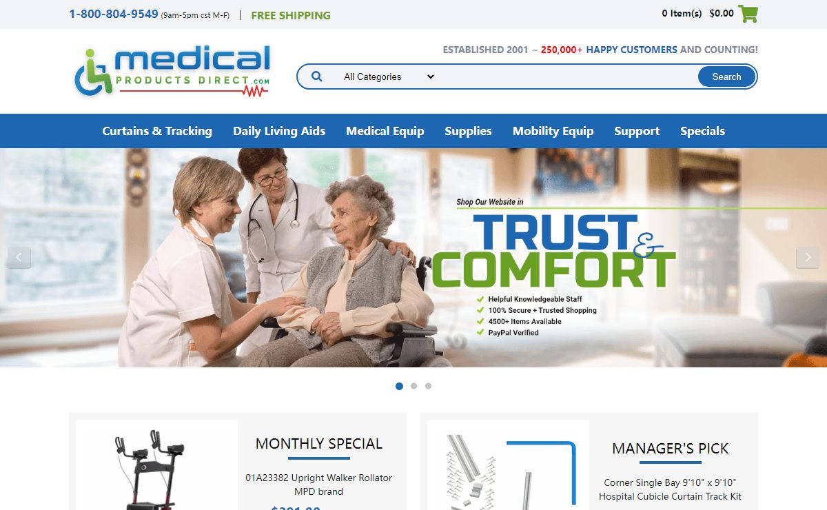 MedicalProductsDirect.com:shower chairs, transfer benches, wheelchairs, curtain track, hospital beds and more.