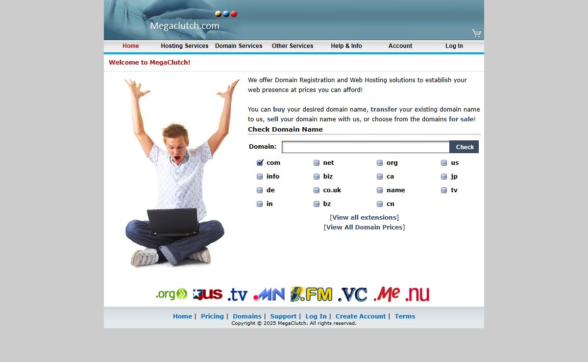 Domains, hosting and website design by MegaClutch.com