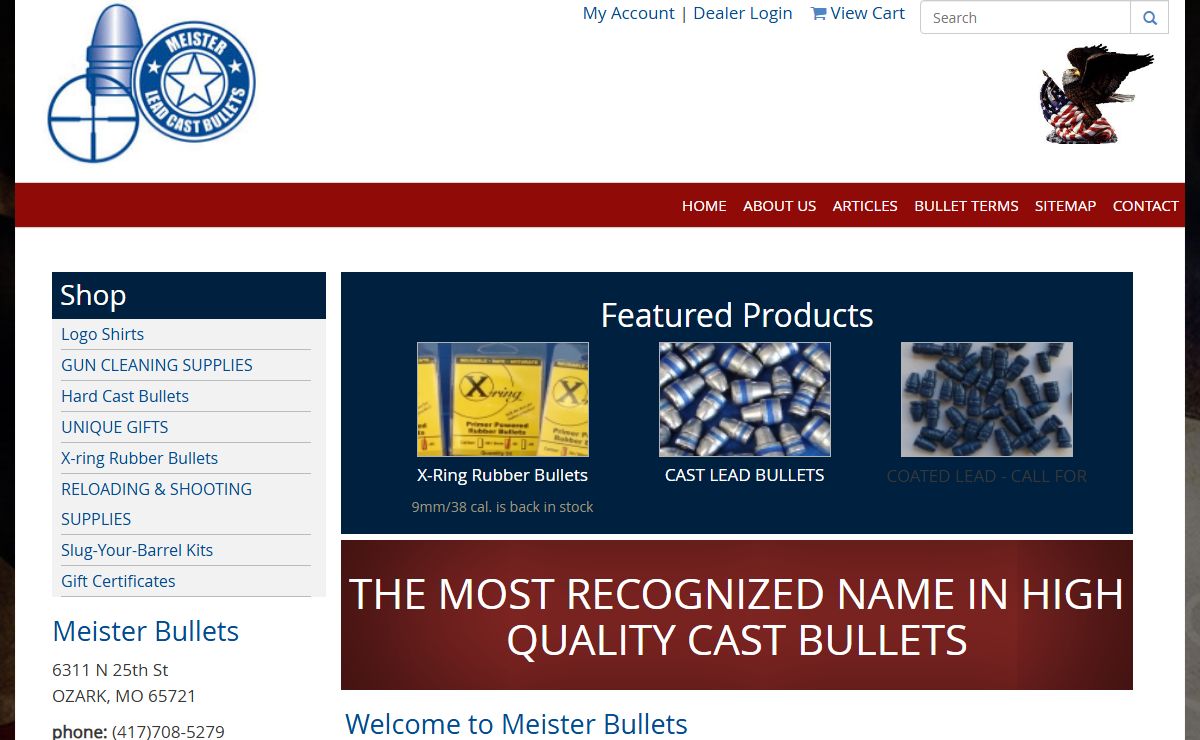 Meister Bullets – full line of hard cast lead cowboy and ispc/idpa bullets, new brass, cartridges, black powder spg lead bullets, reloading supplies, hard swaged lead bullets, shooting supplies, t-shirts, hats and patches