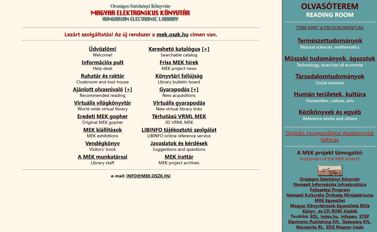 MEK (2003-ban lezart gyujtemeny, uj cim: mek.oszk.hu)