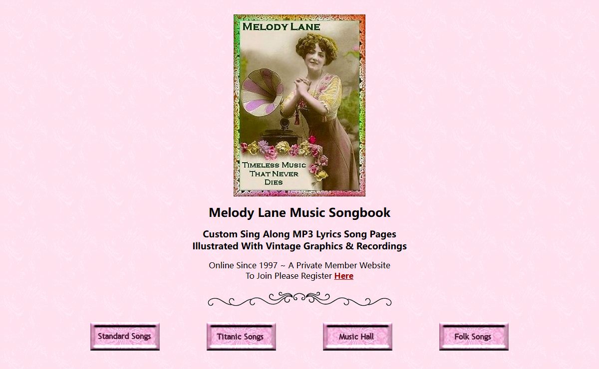 © MELODY LANE: Custom MP3 Music Sing Along Songbook With Lyrics public domain, Illustrated