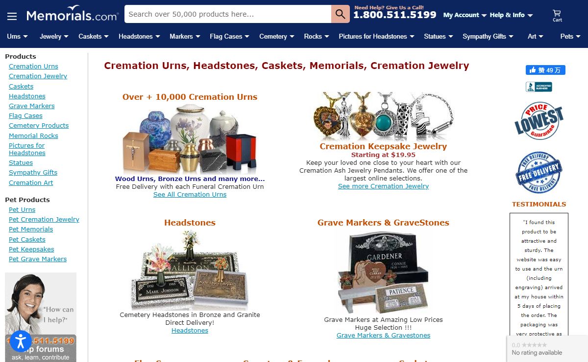 Memorials.com | Headstones, Cremation Urns & Jewelry, Caskets