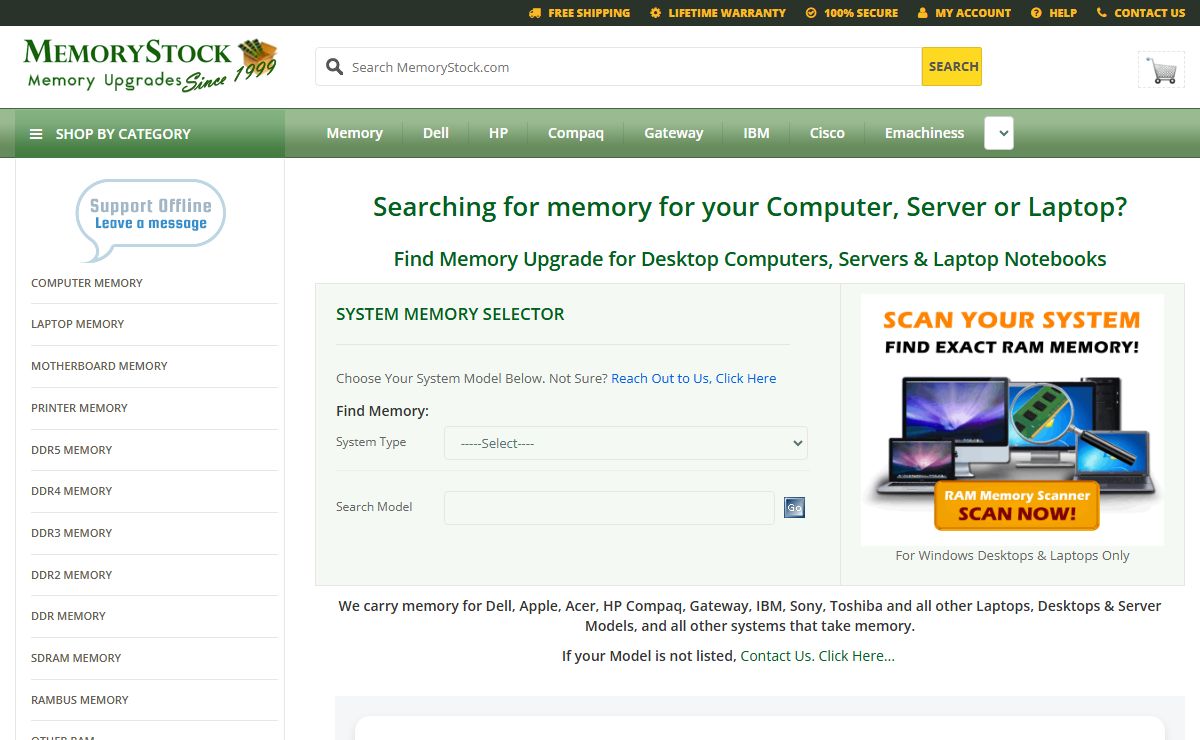 Memory Upgrade - Server Memory Ram for Dell, Upgrading Laptop Desktop Computers & Servers. Find Memory RAM Upgrades for Dell, HP, Lenovo, Acer, Asus, IBM and More