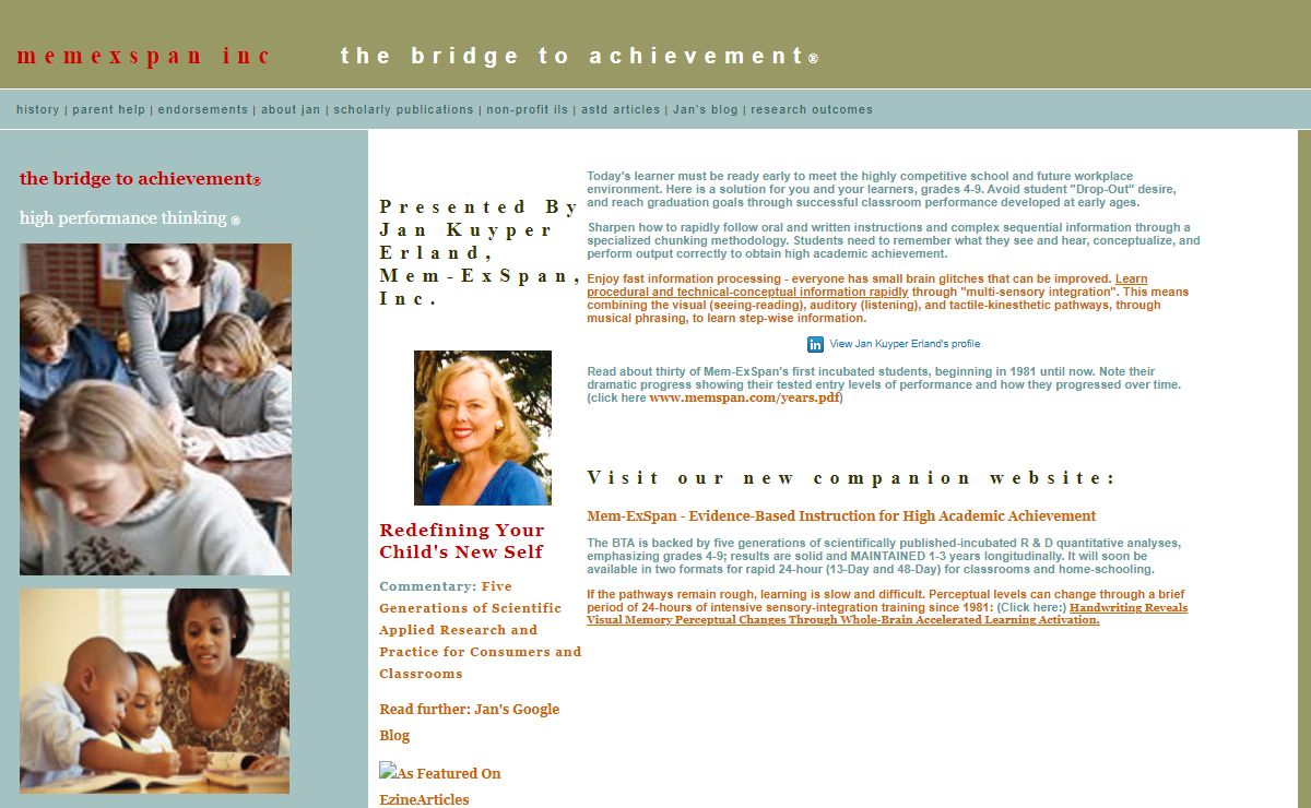 Memexspan, memspan, The Bridge To Achievement, cognitive skills training, parent and student high academic achievement, home page