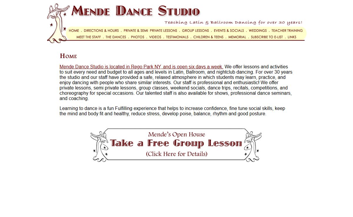 Mende Dance Studio Teaching Ballroom and Latin Dancing In NY for Over 30 Years! Home Page