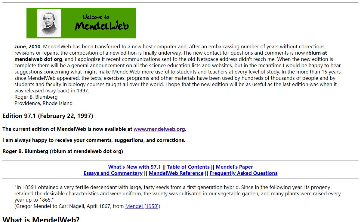 MendelWeb Homepage 97.1