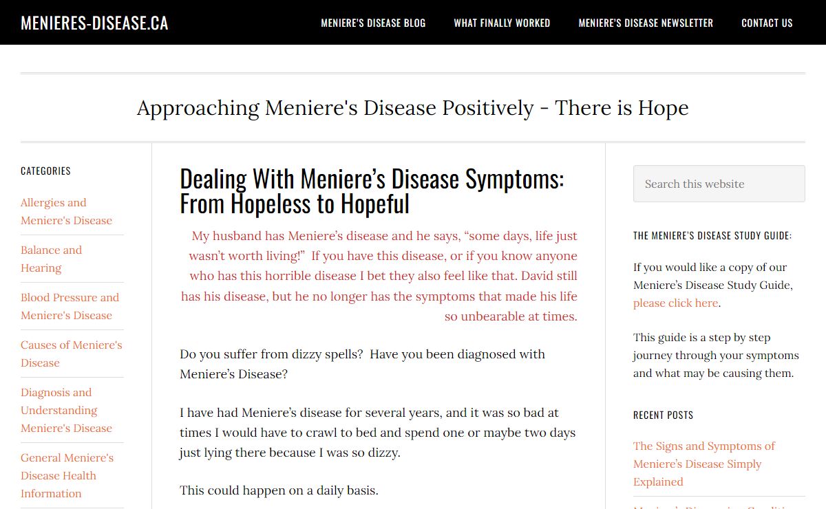 Dealing With Meniere's Disease Symptoms: From Hopeless to Hopeful