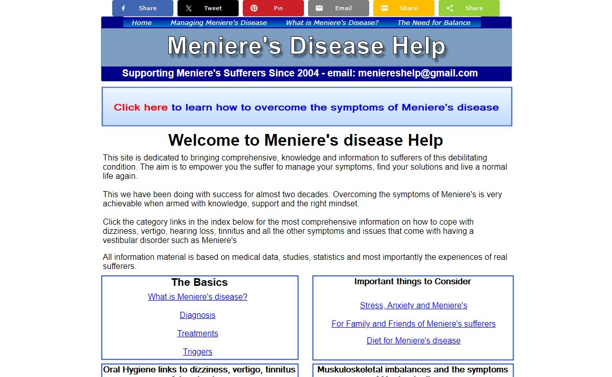 Meniere's Disease Help - Supporting Sufferers Since 2004